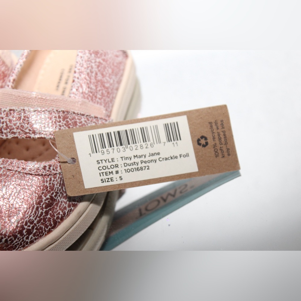 TOMS Crackle Foil Toddler Girls Mary Jane’s Shoes Brand New Size 5 Dusty Peony - Picture 3 of 10